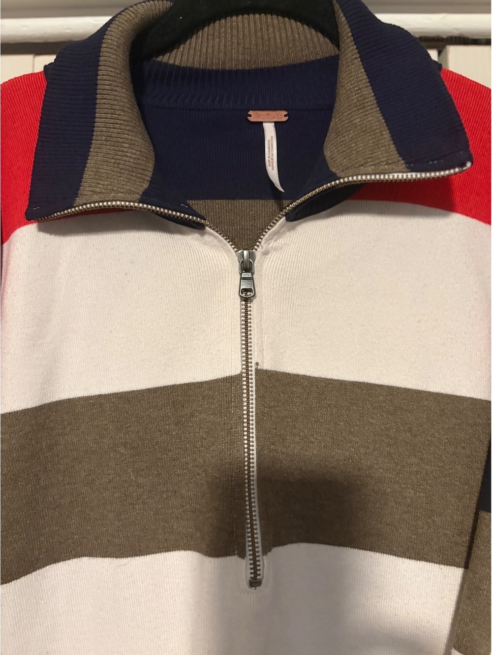 Free People Coastal Stripe Half Zip Pullover Oversized Small Blokecore Fisherman - Picture 4 of 7